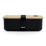 Homra Lunchbox BBOO BLACK - Schwarz - Lunchbox Bambusdeckel - 2 Fächer - Lunch To Go - FSC Bambus - Langlebiger Kunststoff - BPA frei - Mikrowellengeeignet - Gefriergeeignet
