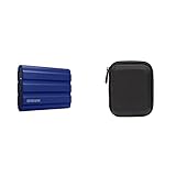 Samsung Portable SSD T7 Shield (MU-PE1T0R/EU), 1 TB, USB 3.2 Gen.2, 1.050 MB/s Lesen, 1.000 MB/s Schreiben, Blau + Amazon Basics Festplattentasche, schwarz