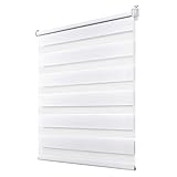 Deswell Doppelrollo Klemmfix ohne Bohren Weiß B75 x H120 cm (Stoffbreite 71cm) Rollos für Fenster ohne Bohren für Fenster mit Lichtdurchlässig & Verdunkelnd/Höhe Stufenlos Verstellb