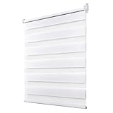 Doppelrollo klemmfix Duo Rollo ohne Bohren,Rollos für Fenster und Tür,lichtdurchlässig und verdunkelnd 80 x 120 cm(BxH) Weiß