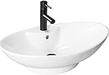 VBChome Waschbecken 66 x 44 x 21 cm Keramik Weiß Oval Waschtisch Handwaschbecken Aufsatzwaschbecken Komfortabel Modern Elegant