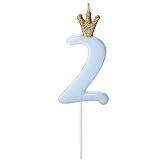 Geburtstagskerze Zahl 2 in Hellblau mit Krone 9,5cm
