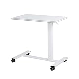 Portable Overbed Chair with Wheels Mobile Reading Table Conference Room Home Bedside Laptop Overbed Table (Color White)