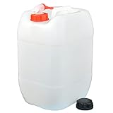 plasteo 20 Liter Getränke- Wasserkanister Natur mit Hahn und Schraubdeckel (DIN 61) | Lebensmittelecht | Tragbar | Indoor und Outdoor | BPA Frei | Made in Germany