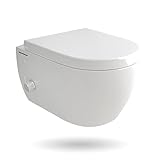 Alpenberger Spülrandloses Dusch-WC mit eingebauter Einhebelarmatur & Anschluss-Schläuchen - Abnehmbarer WC-Sitz mit Absenkautomatik - Hänge-WC