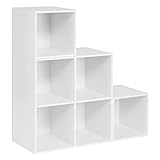 WOLTU weißes Regal für Buch Spielzeug, Bücherregal mit 6 Fächern, Schrank für Wohnzimmer Schlafzimmer, Raumteil aus Holzewerkstoff, Würfelregal Stufenregal 90x90x30 cm SK027ws