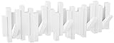 Umbra Stäbchen Garderobenhaken – Moderne und Platzsparende Garderobenleiste mit 5 Beweglichen Haken für Jacken, Mäntel, Schals, Handtaschen und Mehr, Weiss, 49 cm