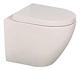 'aquaSu® Spülrandloses Wand-WC oCura mit WC-Sitz | Raumspar-WC: 45 cm Ausladung | Toilettensitz mit Absenkautomatik | Tiefspüler | Hänge-Toilette | Wandmontage | Sanitärkeramik | weiß | 04875 0