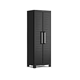 Keter Detroit Besenschrank, Utility Kunststoffschrank, Kunststoff, schwarz, 65 x 45 x 182 cm