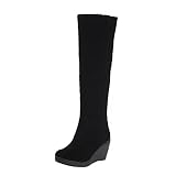 Warme, Lange Schneestiefel, quadratische Zehen, klobige Absatzschuhe, Kniehohe Keilstiefel für Damen, seitlicher Pelzkragen, warme Stiefel, Zwei tragen, warme Schneestiefel, Patchwork-Reiß