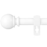 Weiße 67-187cm Gardinenstange, Ausziehbare vorhangstange weiss mit runden Endstücken und Halterungen für Schlafzimmerfenster, Wohnzimmer,C
