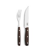 Amefa PORTERHOUSE Steak Besteck Set 4-teilig | 2 Steakmesser, 2 Steakgabeln | Kunststoffgriffe in Holzoptik | Wellenschliff Messer | Edelstahl 13/0 hochglanzpoliert | Mit Etui | Grill Zubehö