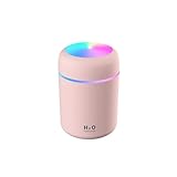 Mini-Luftbefeuchter, 300 ml, tragbar, mit 7 Farben, 2 Nebelmodi, sehr leise, geeignet für Zuhause, Auto, Schlafzimmer, Büro und Reisen (Pink)…