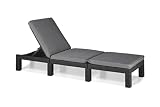 Allibert by Keter Daytona Deluxe Sonnenliege für Garten, Terrasse & Balkon mit verstellbarem Kopfteil, grau, inkl. Auflage, Gartenliege aus Kunststoff, flache Rattanoptik, 195x65x25,5