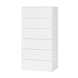 FOREHILL Kommode weiß mit 6 Schubladen, Sideboard hoch Schubladenschrank für Schlafzimmer Flur Wohnzimmer 60x40x119cm