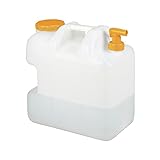 Relaxdays Wasserkanister mit Hahn, 25 Liter, Kunststoff bpa-frei, Weithals Deckel, Griff, Camping Kanister, weiß/orange