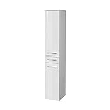 FACKELMANN Milano Hochschrank mit 2 Türen und 1 Schublade – Schrank fürs Badezimmer (30,5 cm x 165,5 cm x 32 cm) – Badschrank schmal in Weiß