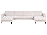 Beliani Wohnlandschaft Stoff Creme weiß gesteppt 5-Sitzer U-Form mit Schlaffunk