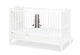 Pinolino Kinderbett Florentina Weiß 120 x 60 cm - Baby Kinderbett Gitterbett mit Lattenrost 3 Stufen Höhenverstellbar - Lackiertes Kiefernholz