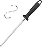 Bkemkri Wetzstahl Für Messer (33cm), Verchromt, Wetzstab aus Kohlenstoffreichem Stahl mit Ergonomischem Design mit Aufhängeöse, Schwarz, Kunststoffgriff für die Tägliche Wartung von Kü