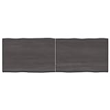 TANZEM Tischplatte Dunkelgrau 180x60x4 cm Eichenholz mit Baumkante, Arbeitsplatte, Holzplatte, Schreibtischplatte, Waschtischplatte, Küchenarbeitsplatte