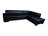 Schwarzes Echtleder Ecksofa London II 275 x 220 Sofa Couch mit Bettfunktion und Bettkasten Echt Leder mit dunkel graue Ziernähte