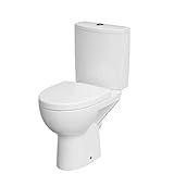 CERSANIT Stand WC mit Spülkasten Komplett | Toiletten mit Toilettensitz aus Duroplast mit Absenkautomatik | Kloschüssel mit Waagerecht Ablauf - 36 cm Breite | Stand WC aus Keramik | Farbe: Weiß