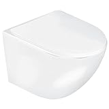 VBChome Hänge-WC Spülrandloses aus Keramik mit Toilettendeckel WC-Sitz aus Duroplast Absenkautomatik Rimless SoftClose-Funktion Tiefspüler Toilette Wand WC Wand-WC-Set