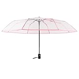 Ddcjc Transparenter Regenschirm vollautomatischer Frauen-Regenschirm tragbarer automatischer transparenter Regenschirmregen-Frauen (Color : Pink)