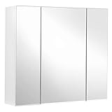 VASAGLE Spiegelschrank, Badezimmerschrank, Aufbewahrungsschrank mit 3 Türen, fürs Badezimmer, 60 x 15 x 55 cm, mit verstellbaren Regalebenen, modern, weiß BBK22WT