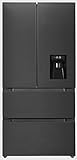 Exquisit French-Door-Kühlschrank FD490-160-WS-200E inoxlook-az | insgesamt 506 l Nutzinhalt | Display | NoFrost | Wasserspender | Glasablagen | French-Door | LED-Licht