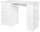 Computertisch Schreibtisch mit 3 Schubladen und Tastaturauszug, Bürotisch PC Tisch Arbeitstisch Staumraum fürs Büro Arbeitszimmer weiß 109 x 49 x 75 cm