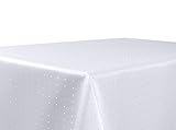 BEAUTEX Tischdecke Damast Punkte - Bügelfreies Tischtuch - Fleckabweisende, Pflegeleichte Tischwäsche - Tafeltuch, Eckig 130x340 cm, Weiss