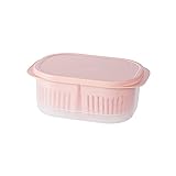 Generic Doppelschicht Gitter Abfluss Aufbewahrungsbox,Transparent Lebensmittel Aufbewahrungsbox aus Kunststoff, mit Deckelgriff, Kühlschrank Aufbewahrungsbox (Rosa, 22.8x15.8x8.7cm)