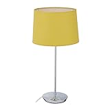 Relaxdays Tischlampe mit Stoffschirm, verchromter Fuß, E14 Fassung, Wohn- & Schlafzimmer, moderne Nachttischlampe, gelb