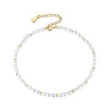 MARLION JEWELS Fußkettchen für Damen mit feinen, länglichen Perlen. Elegantes Fußkette Damen aus vergoldetem/versilbertem Edelstahl elegant und raffiniert. Boho Schmuck perfekt für F