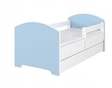BABY BOO Kinderbett Jugendbett mit Lattenrost und Matratze, eine Unterbett-Schublade mit Rollen, Rausfallschutz Kinderbetten für Mädchen und Junge (Blau, 140x70 cm)