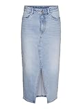 VERO MODA Damen Midi Jeans Rock VMVeri Damenrock mit Schlitz 10295731 Light Blue Denim L