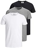 JACK & JONES 3er Pack Herren T-Shirt Basic mit Rundhals einfarbig Slim Fit in weiß schwarz blau grau (M, 3er Pack Farb Mix 1)