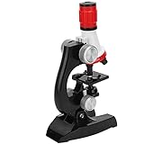 01 Kindermikroskop, 100X-400X-1200X Kinder-Einsteiger-Mikroskop-Set Biologisches Mikroskop Pädagogisches Spielzeug, mit Probenträger, Sammelbox, LED-Licht und Handyhalterungsteilen, für über 8s(rot)