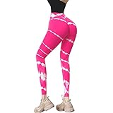 Damen Sport Leggings Lange Blickdicht Yoga Leggings Figurformende Sporthose Yogahose Fitnesshose mit Hohe Taille Bauchkontrolle (Pink, M)