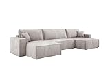 DomoHome XXL Wohnlandschaft U-Form Mit Schlaffunktion 330x130cm Ecksofa Mit Weichen Kissen Und Bettkasten, Hochwertiger Polsterung, Freistehendes Sofa 377x143x83cm W