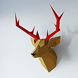 Hirsch, Hirschkopf, Yona DIY Papercraft Kit, Rehkopf, papier modell, 3D Origami Kit von Hand zusammenzubauen, Heimdekoration, Geschenk, Origami 3D, Papier Handwerk, Puzzle 3D，Deer head caqui.