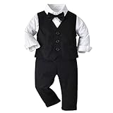 Aiihoo Jungen Gentleman Outfit Anzug Langarm Fliege Hemd + Anzugweste + Hose Hochzeit Party Kommunion Taufe Babybekleidung Schwarz B 80-86