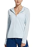 BALEAF Damen UV SPF UPF 50+ Shirt mit Kapuze Sonnenschutz Langarm Shirt Kapuzenjacke mit Reißverschluss Sun Hoodie mit Daumenloch hell Blau L