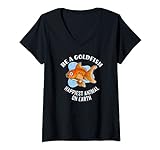 Damen Be a Goldfish Motivation Fußball-Zitat Happy Animals Mindset T-Shirt mit V-Ausschnitt