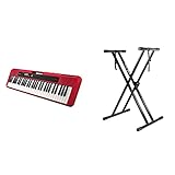 Casio CT-S200RD Keyboard in rot mit 61 Standardtasten und Begleitautomatik & RockJam Xfinity Doppelstrebiger, vormontierter Keyboardständer mit Sicherungslaschen