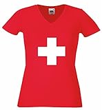 World-of-Shirt Damen T-Shirt Schweiz Kreuz Trikot|XL
