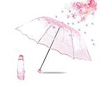 Transparent Regenschirm Grosser Durchsichtiger Regenschirm Blumen Kreativer Reiseschirm für Kinder Damen Frauen Leicht Durchsichtig Windfest Durchmesser 96cm