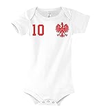 Kinder Baby Strampler Shirt Polen mit Wunschname + Nummer - Weiß 12-18 Monate
